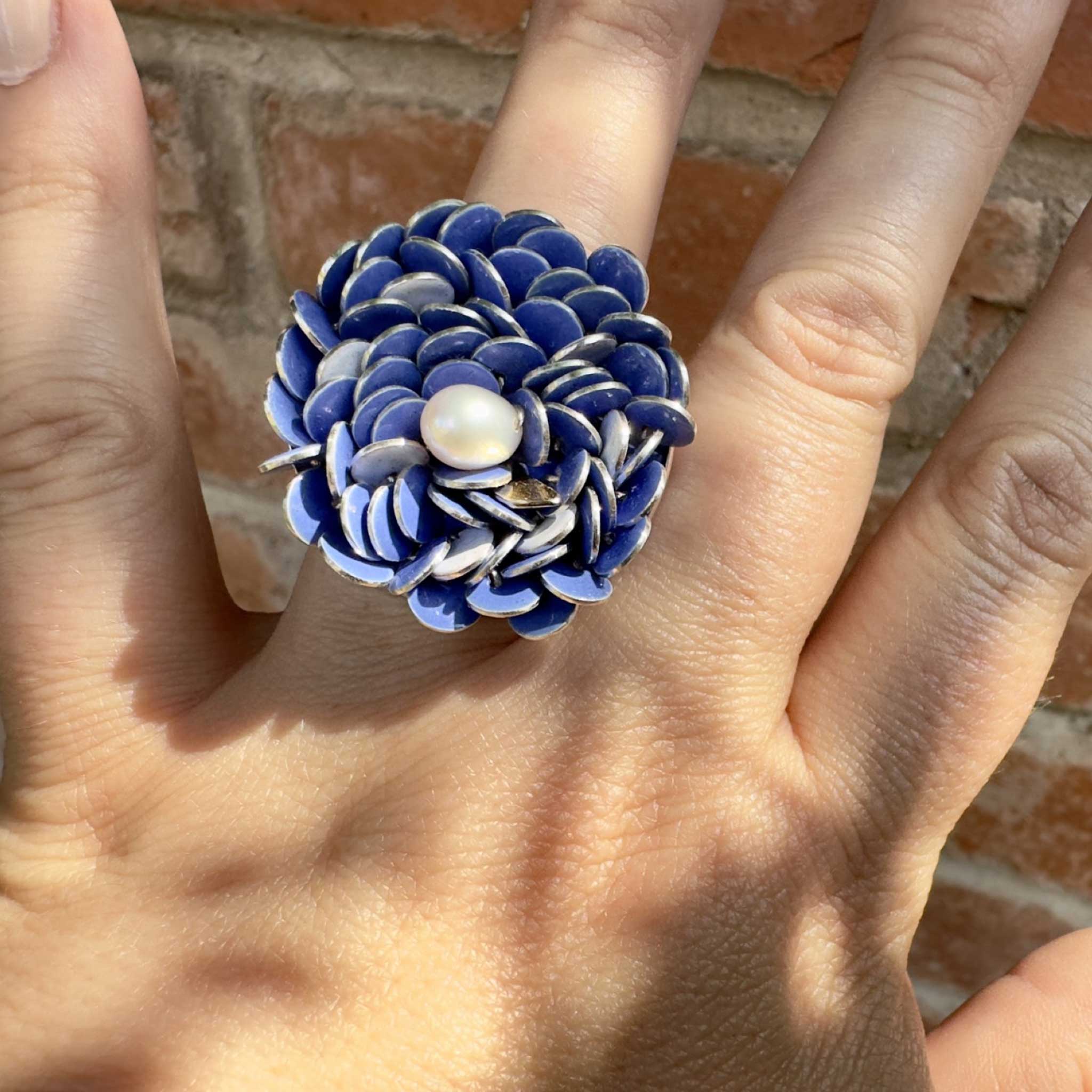 Statement Bloom Ring with Pearl in Sterling Silver